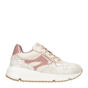 chunky leren sneakers ecru/roze