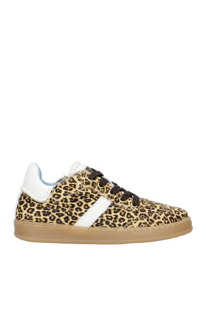   suède sneakers met panterprint beige/zwart