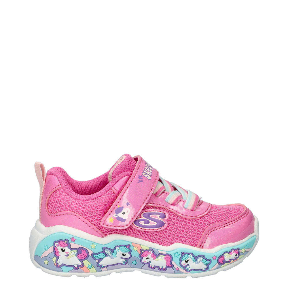 Roze meisjes Skechers Play Scene Fun S chunky sneakers van imitatieleer en textiel met elastische veter- met klittenbandsluiting en personageprint