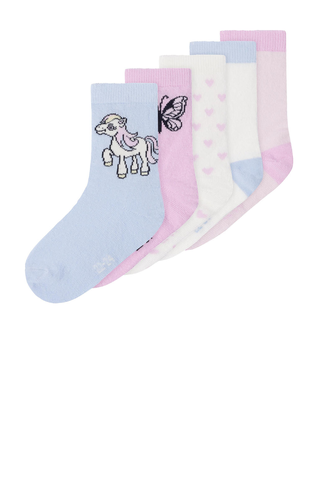 NAME IT MINI sokken - set van 5 roze/blauw/wit