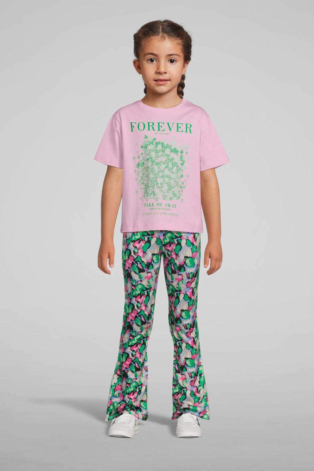 Donkerblauw, groen en roze meisjes NAME IT KIDS flared legging van polyester met regular waist en elastische tailleband