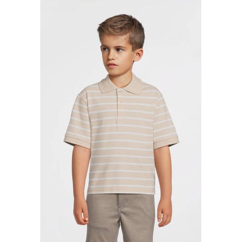 NAME IT KIDS polo zand Beige Jongens Stretchkatoen Polokraag Streep
