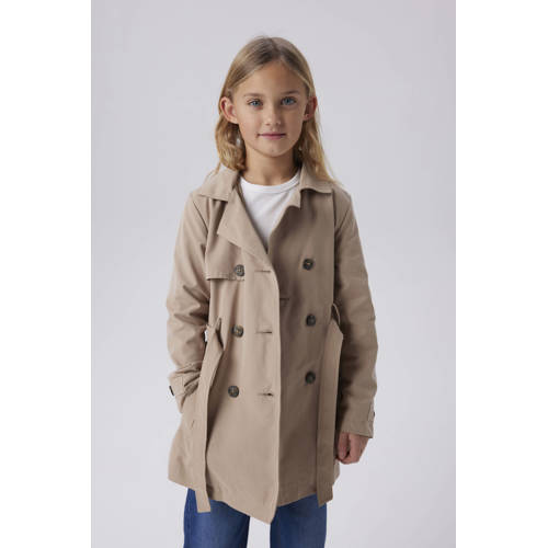 NAME IT KIDS trenchcoat zand Jas Beige Meisjes Polyester Reverskraag Effen - maat 128 afbeelding