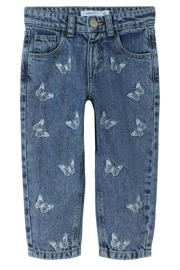 thumbnail: Blauwe meisjes NAME IT MINI regular waist loose fit jeans van denim met mom fit en drukknoopsluiting