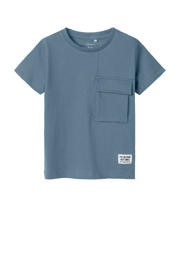 thumbnail: Blauwe jongens NAME IT MINI T-shirt van katoen met effen, korte mouwen en ronde hals