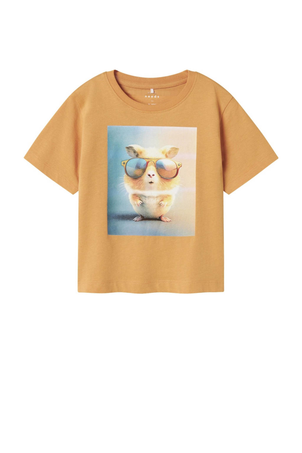 Gele jongens NAME IT MINI T-shirt van katoen met printopdruk, korte mouwen en ronde hals