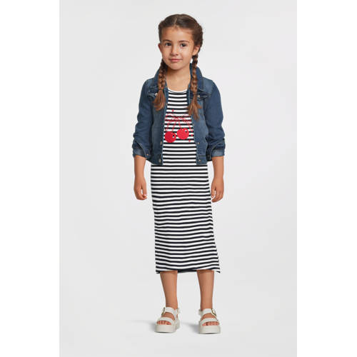NAME IT KIDS maxi jurk donkerblauw/wit Meisjes Stretchkatoen Ronde hals
