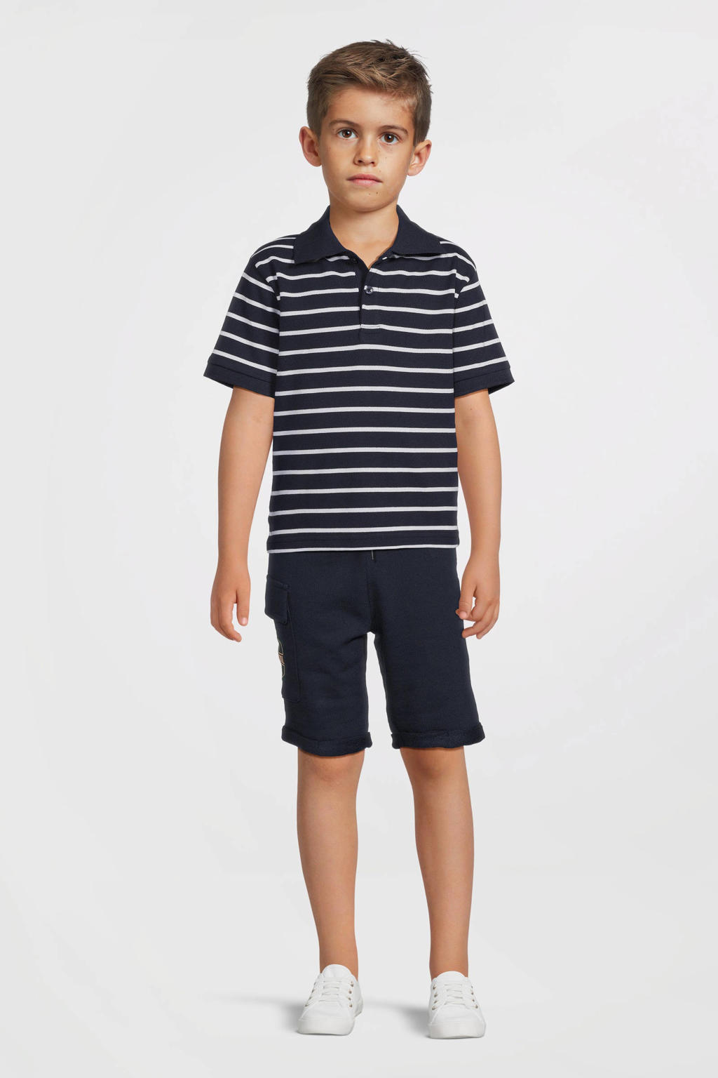 Donkerblauwe jongens NAME IT KIDS casual short van katoen met elastische tailleband met koord en printopdruk