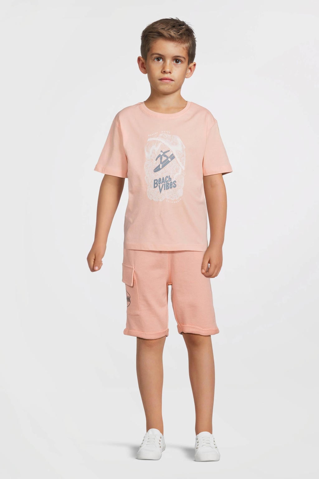 Roze jongens NAME IT KIDS casual short van katoen met elastische tailleband met koord en effen