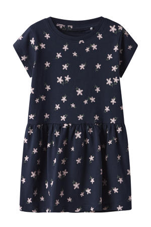 midi jurk donkerblauw/lichtroze