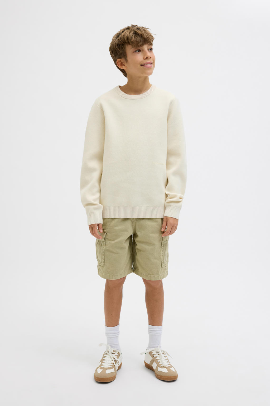 Groene jongens JACK & JONES JUNIOR cargo short van katoen met loose fit, regular waist en effen
