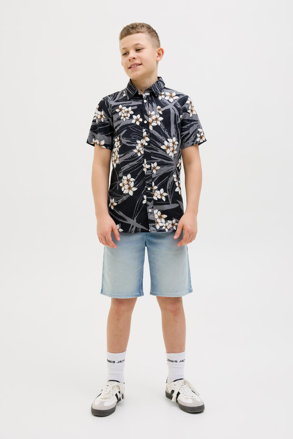 Light blue denim jongens JACK & JONES JUNIOR short van denim met regular fit, regular waist en effen