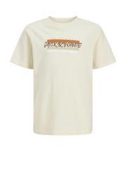 thumbnail: Ecru jongens JACK & JONES JUNIOR T-shirt van katoen met effen, korte mouwen en ronde hals