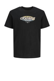 thumbnail: Zwarte jongens JACK & JONES JUNIOR T-shirt van katoen met effen, korte mouwen en ronde hals