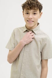 thumbnail: Grijze jongens JACK & JONES JUNIOR overhemd van katoen met effen, korte mouwen, klassieke kraag en knoopsluiting