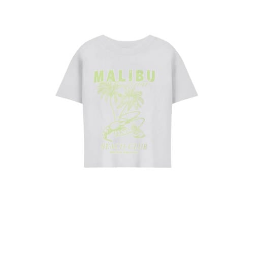 KIDS ONLY GIRL T-shirt wit/limegroen Meisjes Stretchkatoen Ronde hals Printopdruk