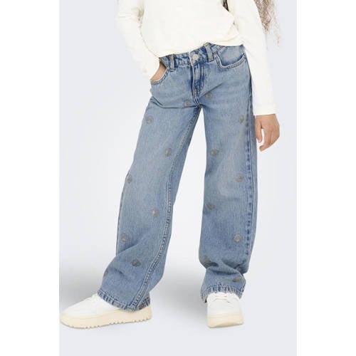 KIDS ONLY GIRL high waist wide leg jeans light blue denim Blauw All over print
