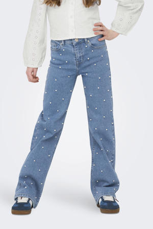 wide leg jeans met parels light blue denim