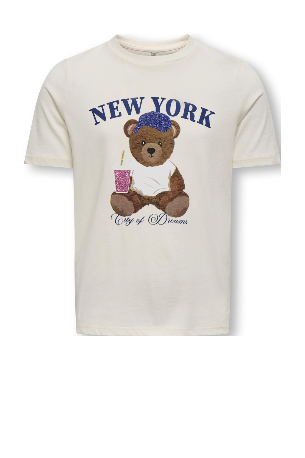 Witte meisjes KIDS ONLY GIRL T-shirt van katoen met printopdruk, korte mouwen en ronde hals