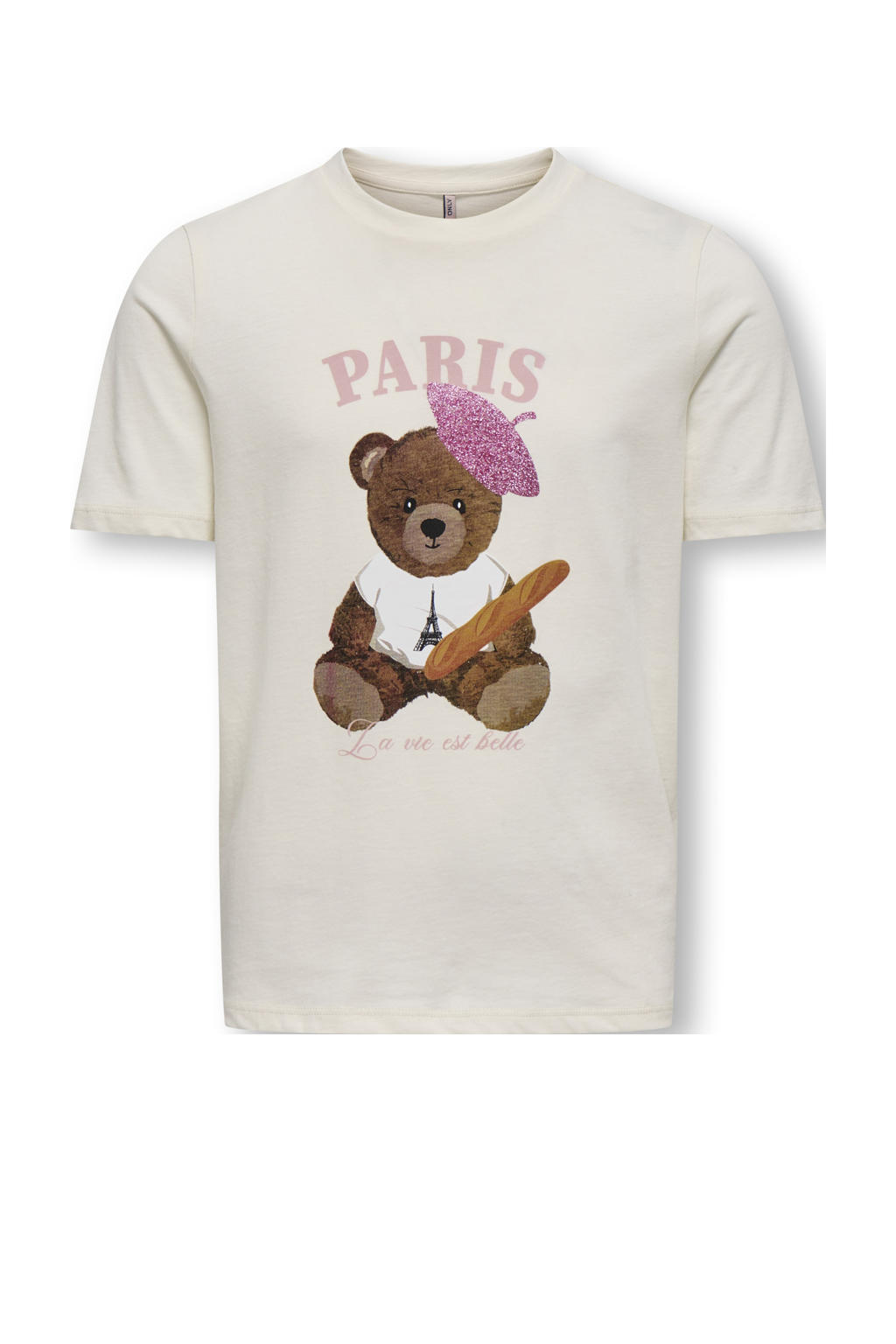 Witte meisjes KIDS ONLY GIRL T-shirt van katoen met printopdruk, korte mouwen en ronde hals