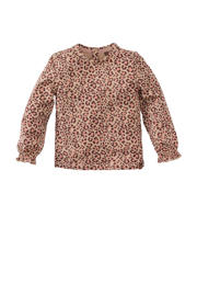 thumbnail: Zand en roze meisjes Z8 mini longsleeve Delfina van stretchkatoen met panterprint, lange mouwen, ronde hals en ruches