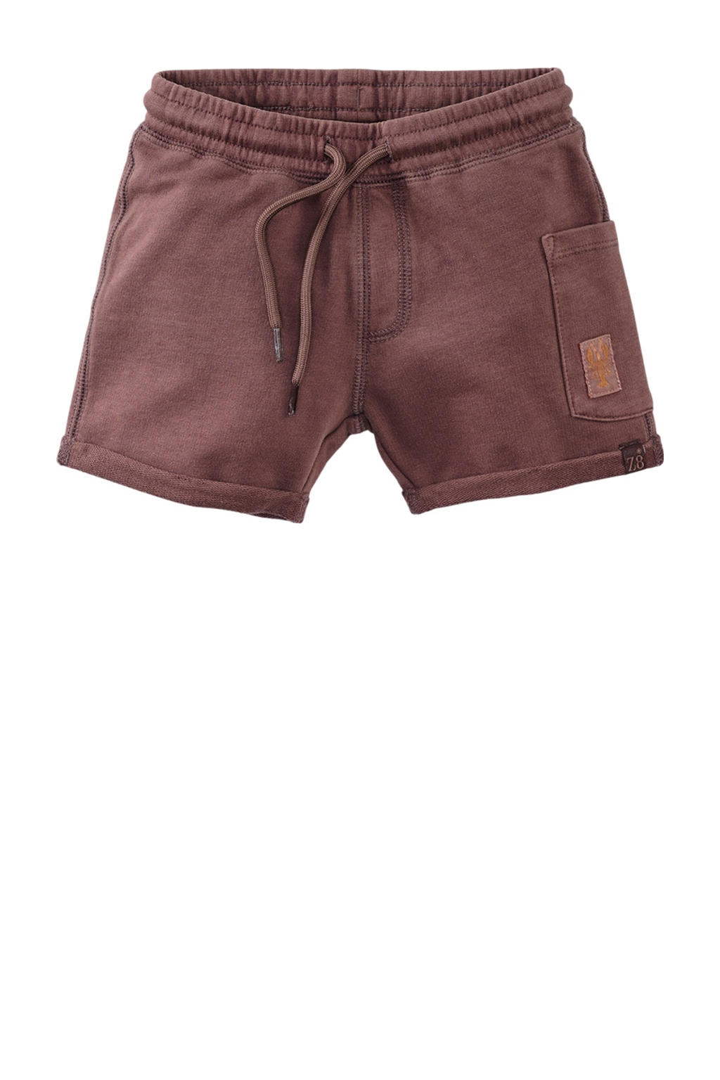 Bruine jongens Z8 mini sweatshort Gianney van stretchkatoen met elastische tailleband met koord en effen