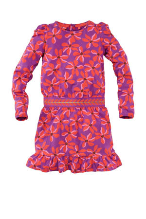 jurk Juliette met bloemenprint paars/koraalrood