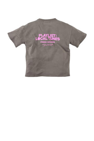 T-shirt Pasquale met backprint grijsbruin