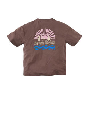 T-shirt Dario met backprint bruin
