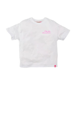 T-shirt Cynzia met backprint wit/oranje