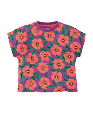 T-shirt Lissandra met bloemenprint paars/koraalrood/groen