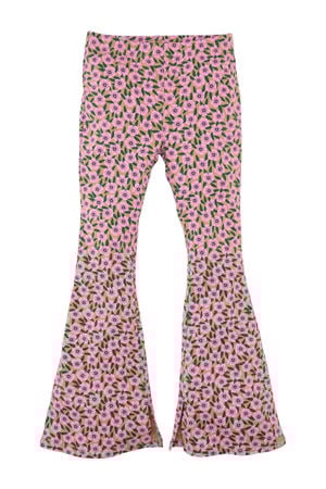 flared broek Alegra met bloemenprint roze/groen/beige