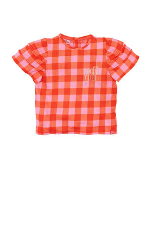 T-shirt Piper met ruitprint koraalrood/roze