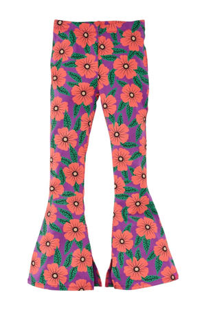flared broek Doreen met bloemenprint paars/koraalrood/groen