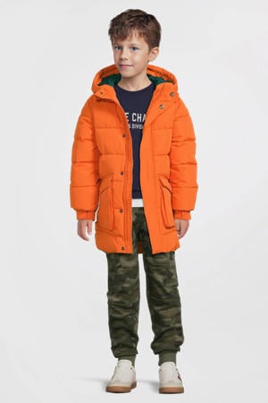 gewatteerde jas met capuchon oranje