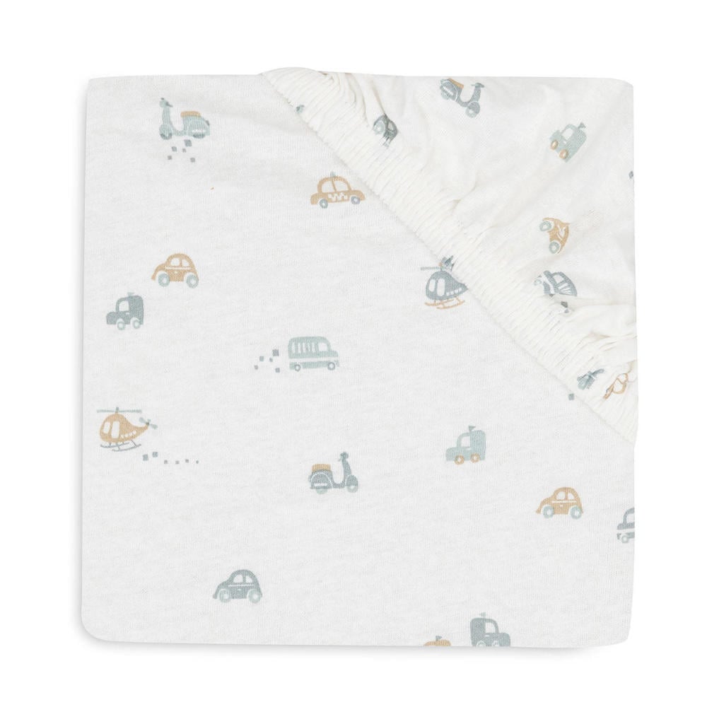 Jollein jersey hoeslaken ledikant On The Go offwhite/blauw/beige