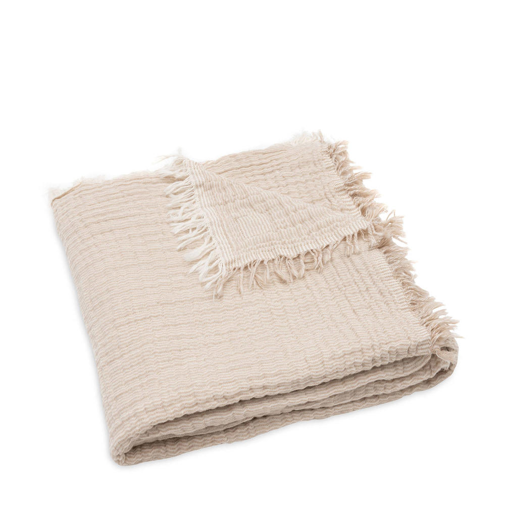 Jollein ledikantdeken Fringe Stripe - Biscuit/Ivory