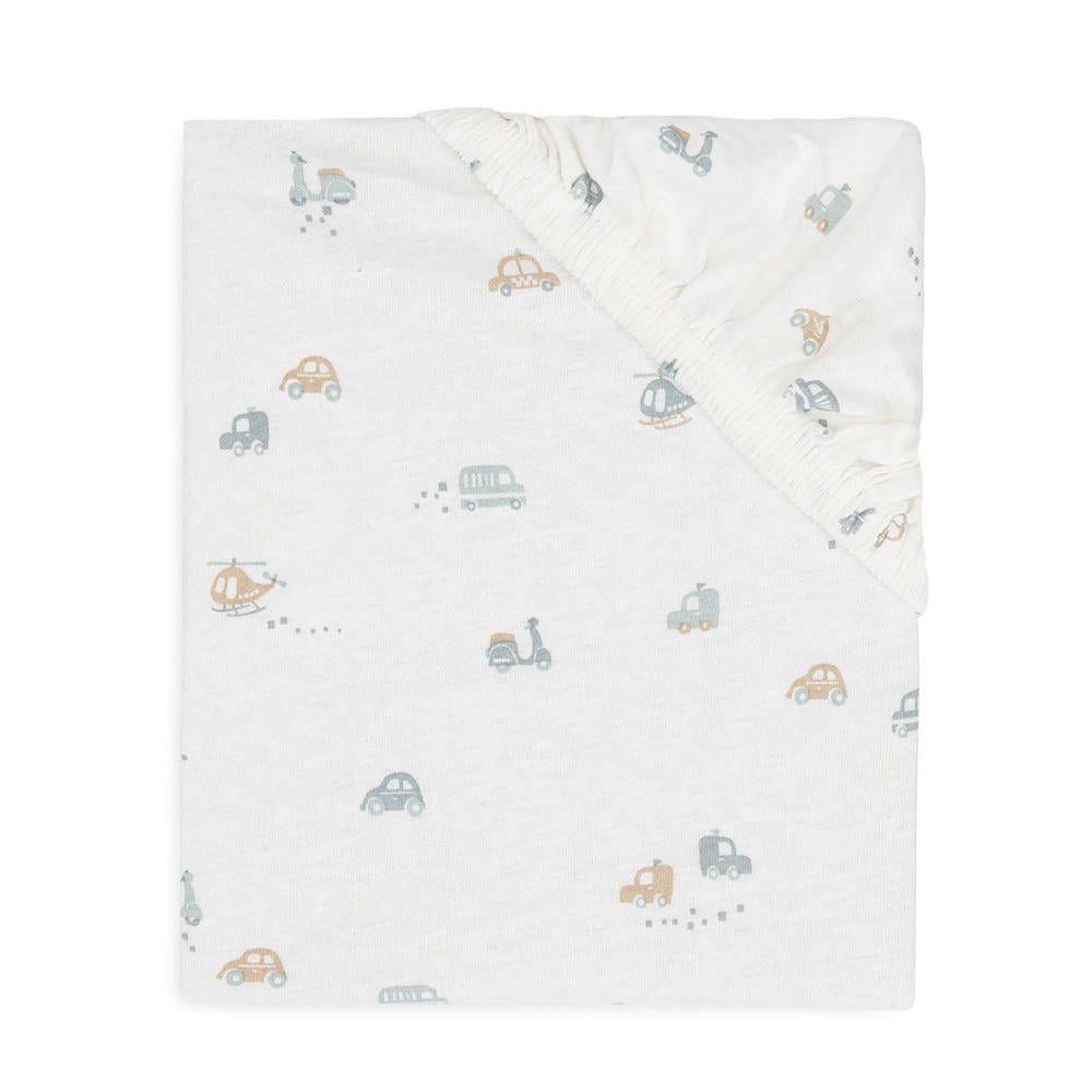 Jollein jersey wieg hoeslaken On The Go offwhite/blauw/beige