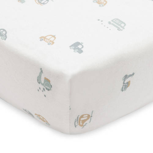 Jollein jersey wieg hoeslaken On The Go offwhite/blauw/beige Ecru All over print afbeelding