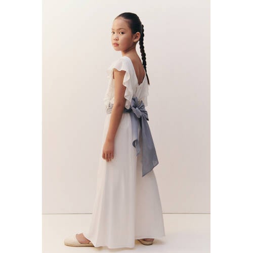 Mango Kids wide leg jumpsuit wit Meisjes Viscose Ronde hals Meerkleurig
