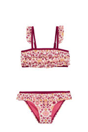thumbnail: WE Fashion bikini met ruches wit/bordeaux rood/geel