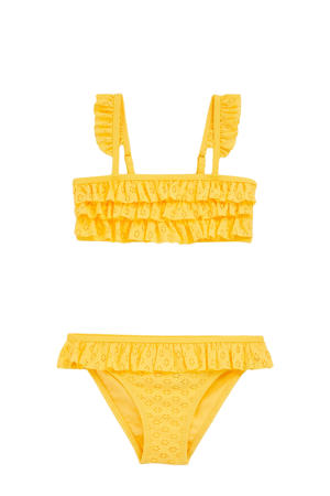Bikini met smockwerk en ruches geel