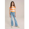 WE Fashion T-shirt rib gebreid lichtroze/oranje