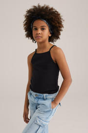 thumbnail: WE Fashion mouwloze top zwart rib gebreid