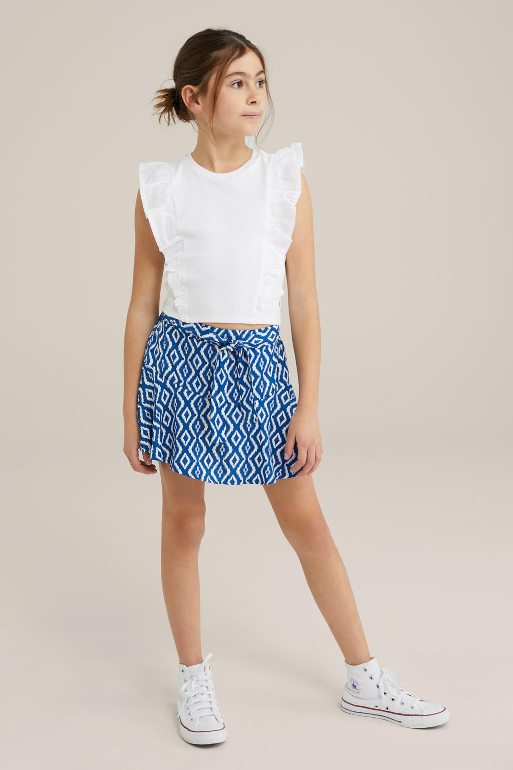 Witte meisjes WE Fashion mouwloze top rib gebreid met effen en ronde hals