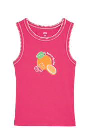 thumbnail: Roze en witte meisjes WE Fashion mouwloze top van stretchkatoen met ronde hals en contrast stiksels
