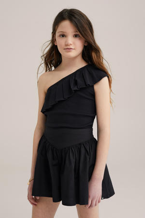 one shoulder top zwart