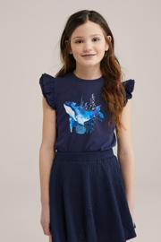 thumbnail: WE Fashion mouwloze top donkerblauw met pailletten