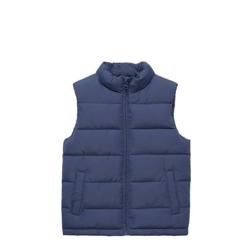 Mango Kids bodywarmer blauw Jongens Polyester Opstaande kraag Effen