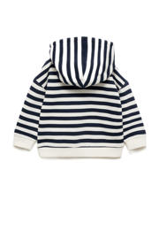 thumbnail: Marineblauwe jongens Mango Kids hoodie van sweat materiaal met strepenprint, lange mouwen en capuchon